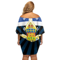 Quebec Canada Province Off Shoulder Short Dress Fleur De Lis Coat Of Arms