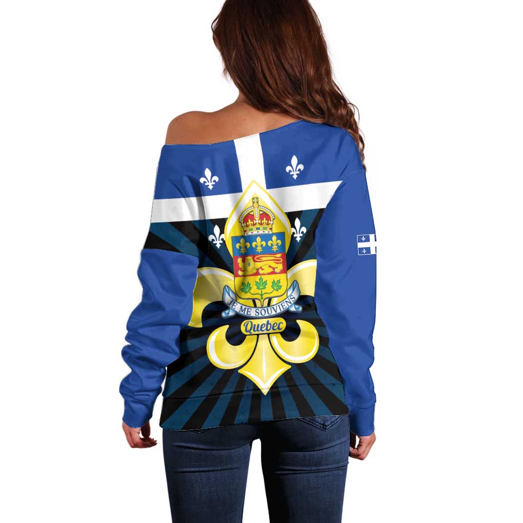 Quebec Canada Province Off Shoulder Sweater Fleur De Lis Coat Of Arms