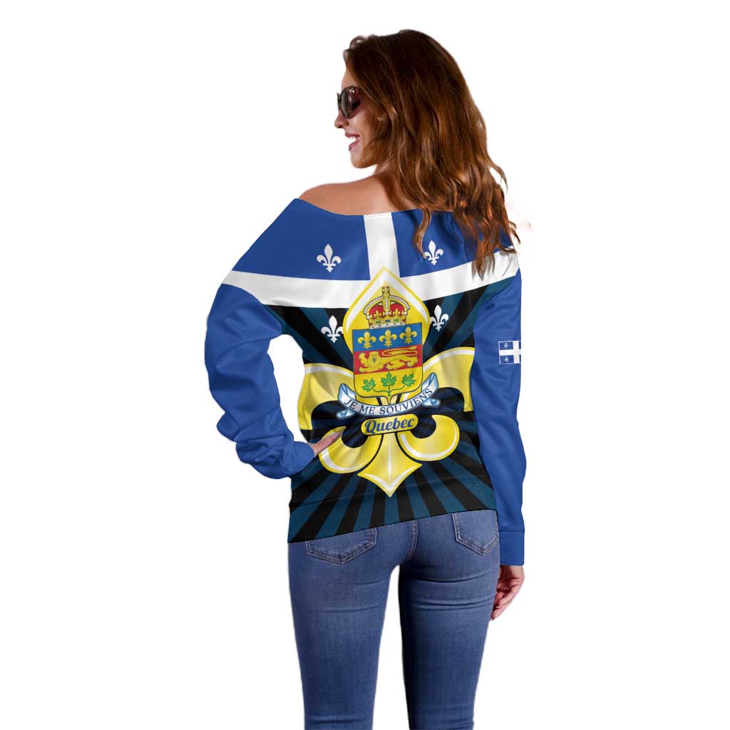 Quebec Canada Province Off Shoulder Sweater Fleur De Lis Coat Of Arms