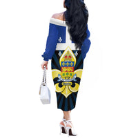 Quebec Canada Province Off The Shoulder Long Sleeve Dress Fleur De Lis Coat Of Arms