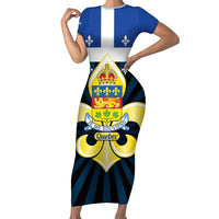 Quebec Canada Province Short Sleeve Bodycon Dress Fleur De Lis Coat Of Arms