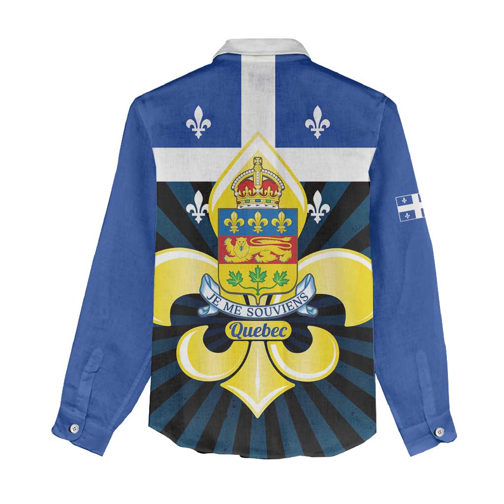 Quebec Canada Province Women Casual Shirt Fleur De Lis Coat Of Arms