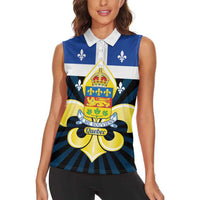 Quebec Canada Province Women Sleeveless Polo Shirt Fleur De Lis Coat Of Arms