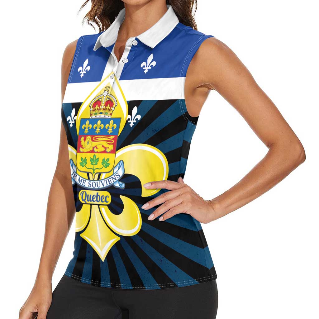 Quebec Canada Province Women Sleeveless Polo Shirt Fleur De Lis Coat Of Arms