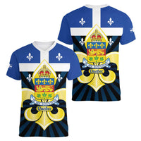 Quebec Canada Province Women V-Neck T-Shirt Fleur De Lis Coat Of Arms