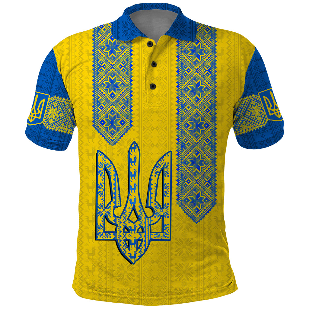Ukraine Polo Shirt Gold Trident Belarus Folk Pattern - Wonder Print Shop