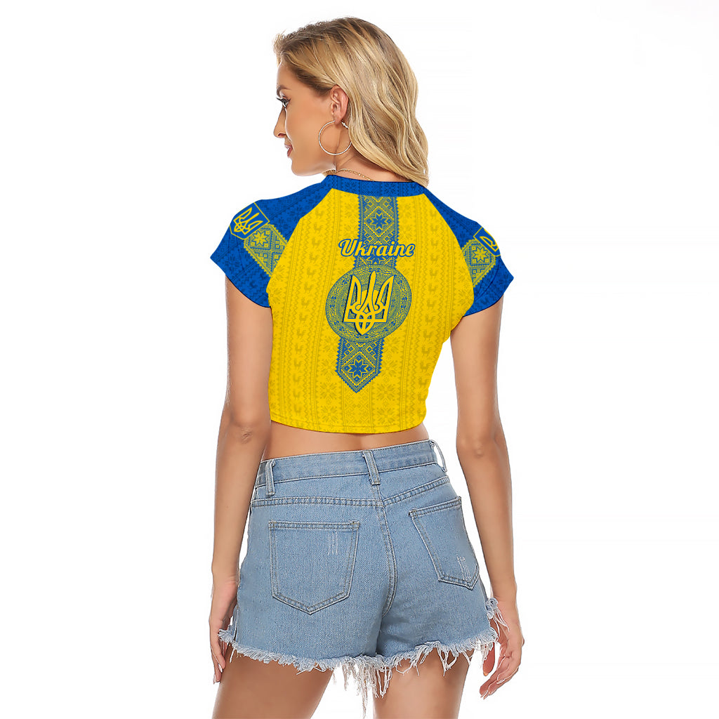 Ukraine Raglan Cropped T Shirt Gold Trident Belarus Folk Pattern - Wonder Print Shop