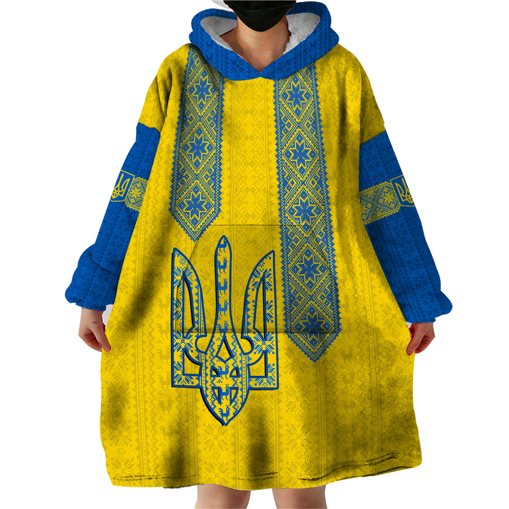 Ukraine Wearable Blanket Hoodie Gold Trident Belarus Folk Pattern - Wonder Print Shop