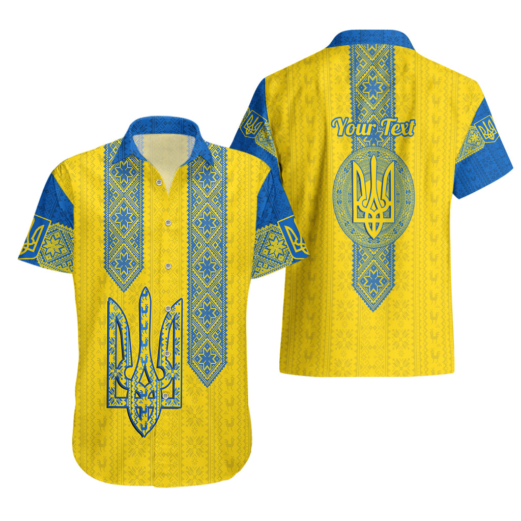 Personalised Ukraine Hawaiian Shirt Gold Trident Folk Pattern - Wonder Print Shop