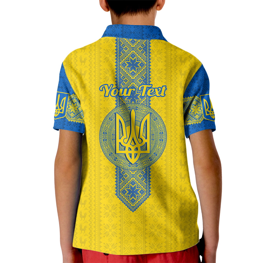 Personalised Ukraine Kid Polo Shirt Gold Trident Folk Pattern - Wonder Print Shop