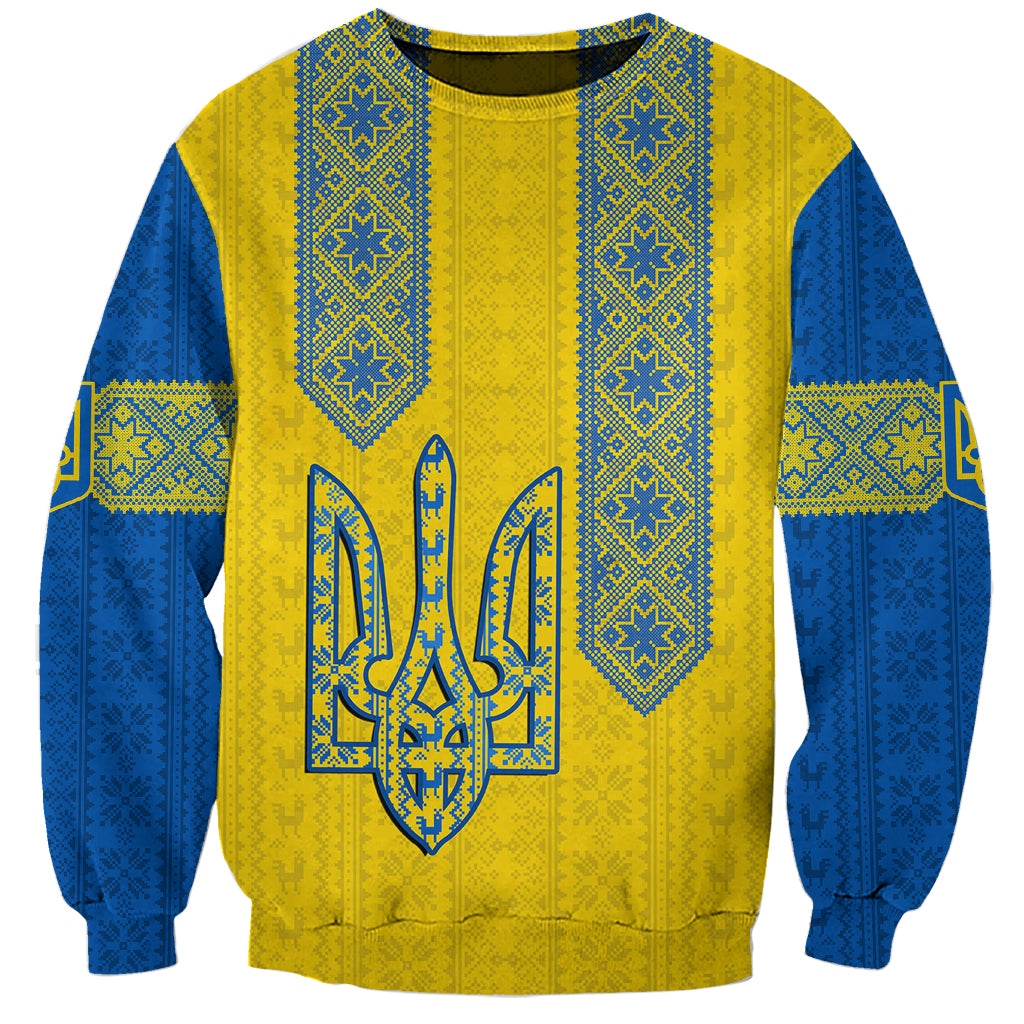 Personalised Ukraine Sweatshirt Gold Trident Folk Pattern - Wonder Print Shop