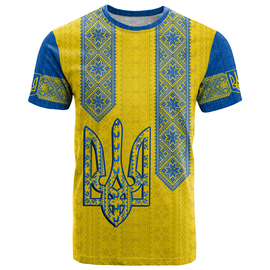personalised-ukraine-t-shirt-gold-trident-belarus-vyshyvanka-pattern