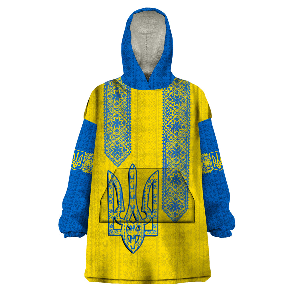 Personalised Ukraine Wearable Blanket Hoodie Gold Trident Folk Pattern - Wonder Print Shop