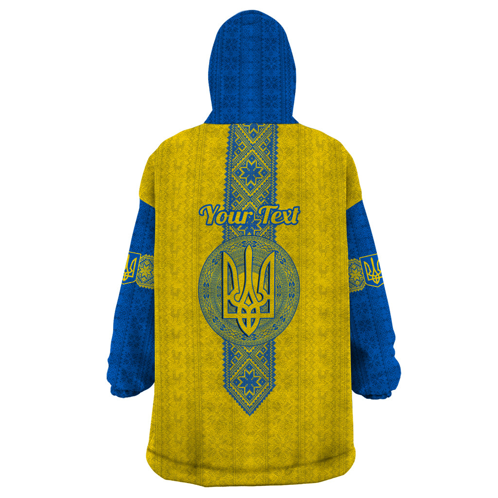 Personalised Ukraine Wearable Blanket Hoodie Gold Trident Folk Pattern - Wonder Print Shop