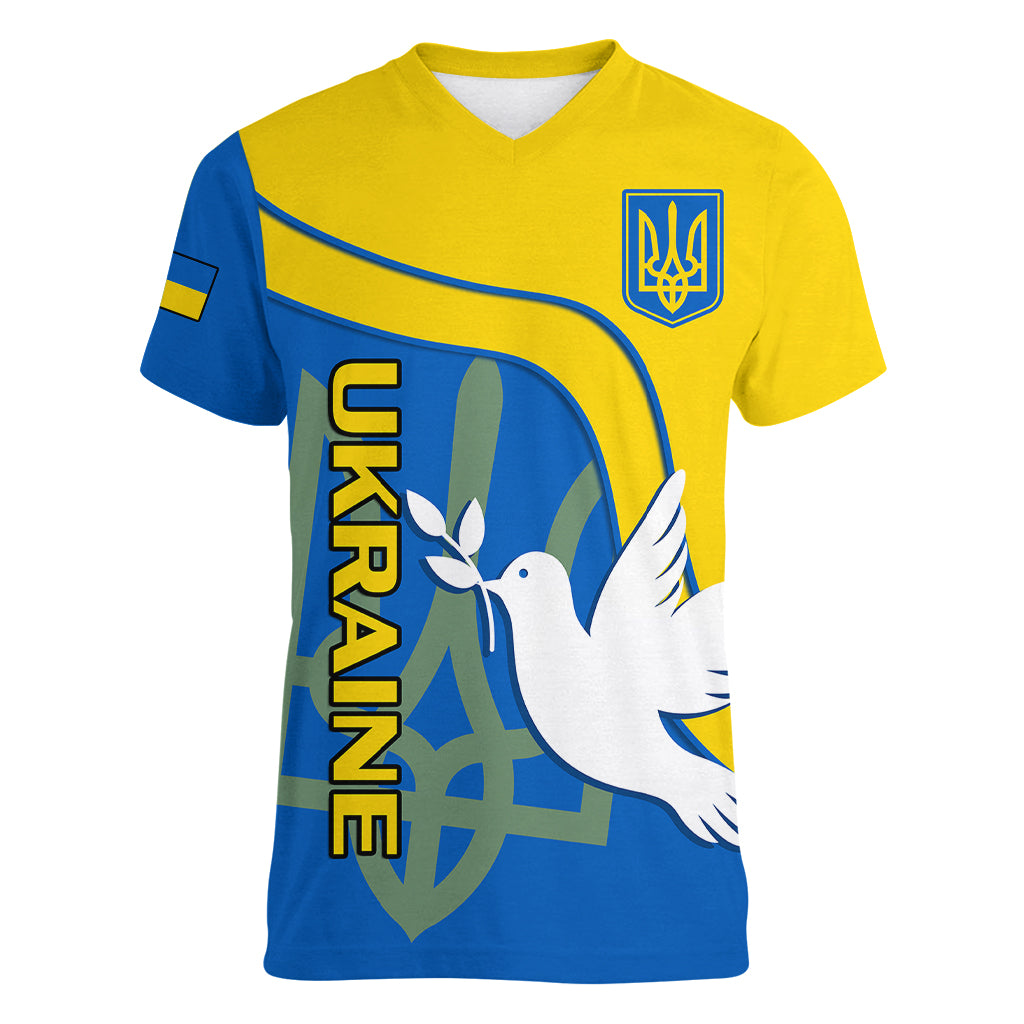 Ukraine Women V Neck T Shirt Slava Ukraini Sporty Version - Wonder Print Shop