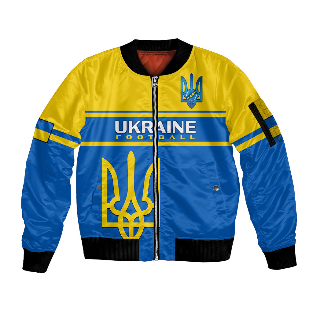 Personalised Ukraine Football Sleeve Zip Bomber Jacket Come On Ukraina - Wonder Print Shop