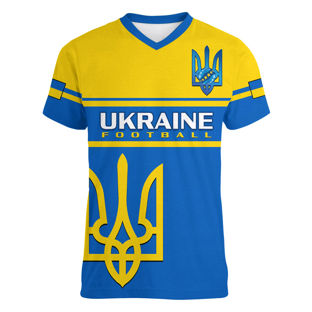 Personalised Ukraine Football Women V Neck T Shirt Come On Ukraina - Wonder Print Shop