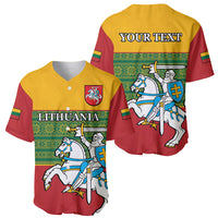 Personalised Lithuania Baseball Jersey Lithuanian Coat Of Arms Mix Folk Pattern - Wonder Print Shop