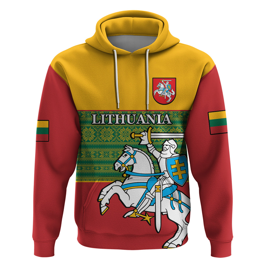 Personalised Lithuania Hoodie Lithuanian Coat Of Arms Mix Folk Pattern - Wonder Print Shop