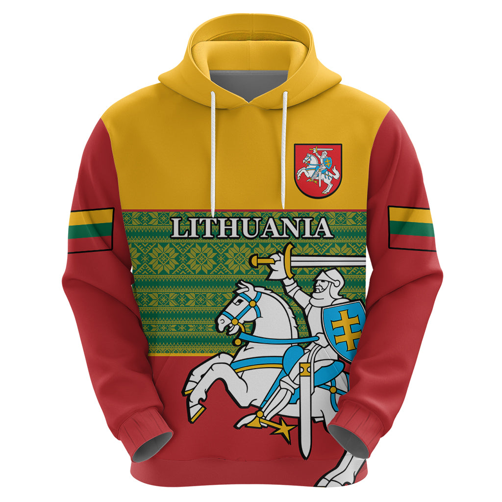 Personalised Lithuania Hoodie Lithuanian Coat Of Arms Mix Folk Pattern - Wonder Print Shop