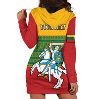 Personalised Lithuania Hoodie Dress Lithuanian Coat Of Arms Mix Folk Pattern - Wonder Print Shop