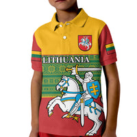 Personalised Lithuania Kid Polo Shirt Lithuanian Coat Of Arms Mix Folk Pattern - Wonder Print Shop