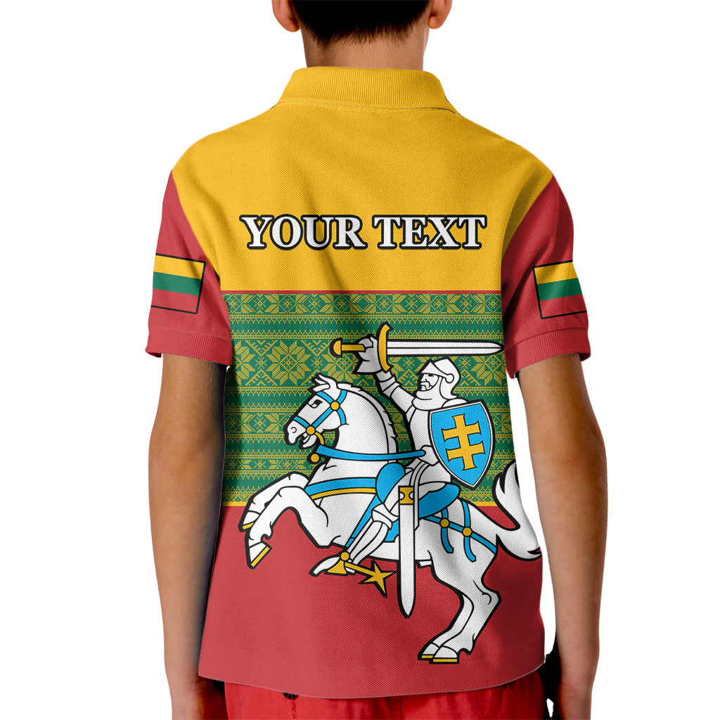 Personalised Lithuania Kid Polo Shirt Lithuanian Coat Of Arms Mix Folk Pattern - Wonder Print Shop