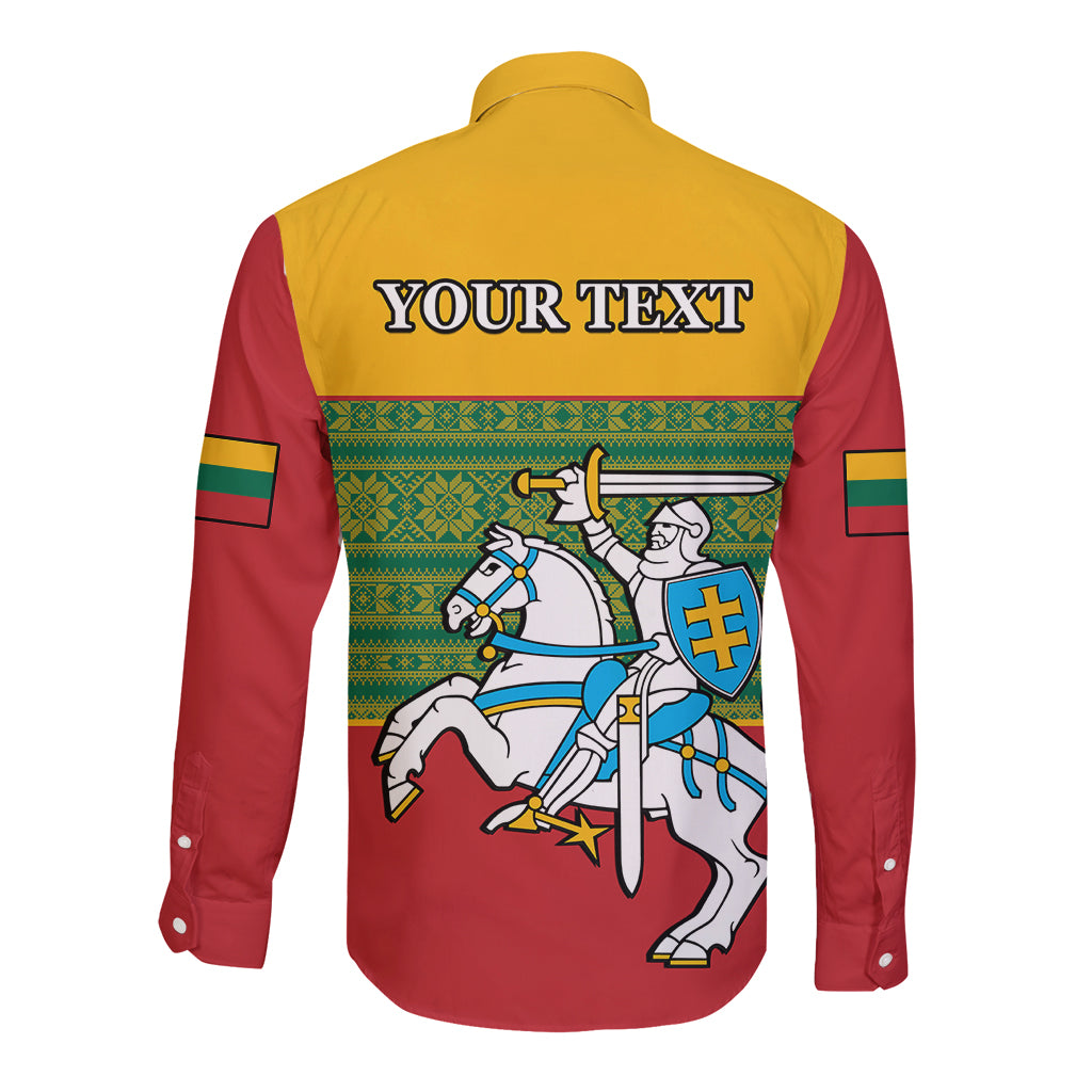 Personalised Lithuania Long Sleeve Button Shirt Lithuanian Coat Of Arms Mix Folk Pattern - Wonder Print Shop