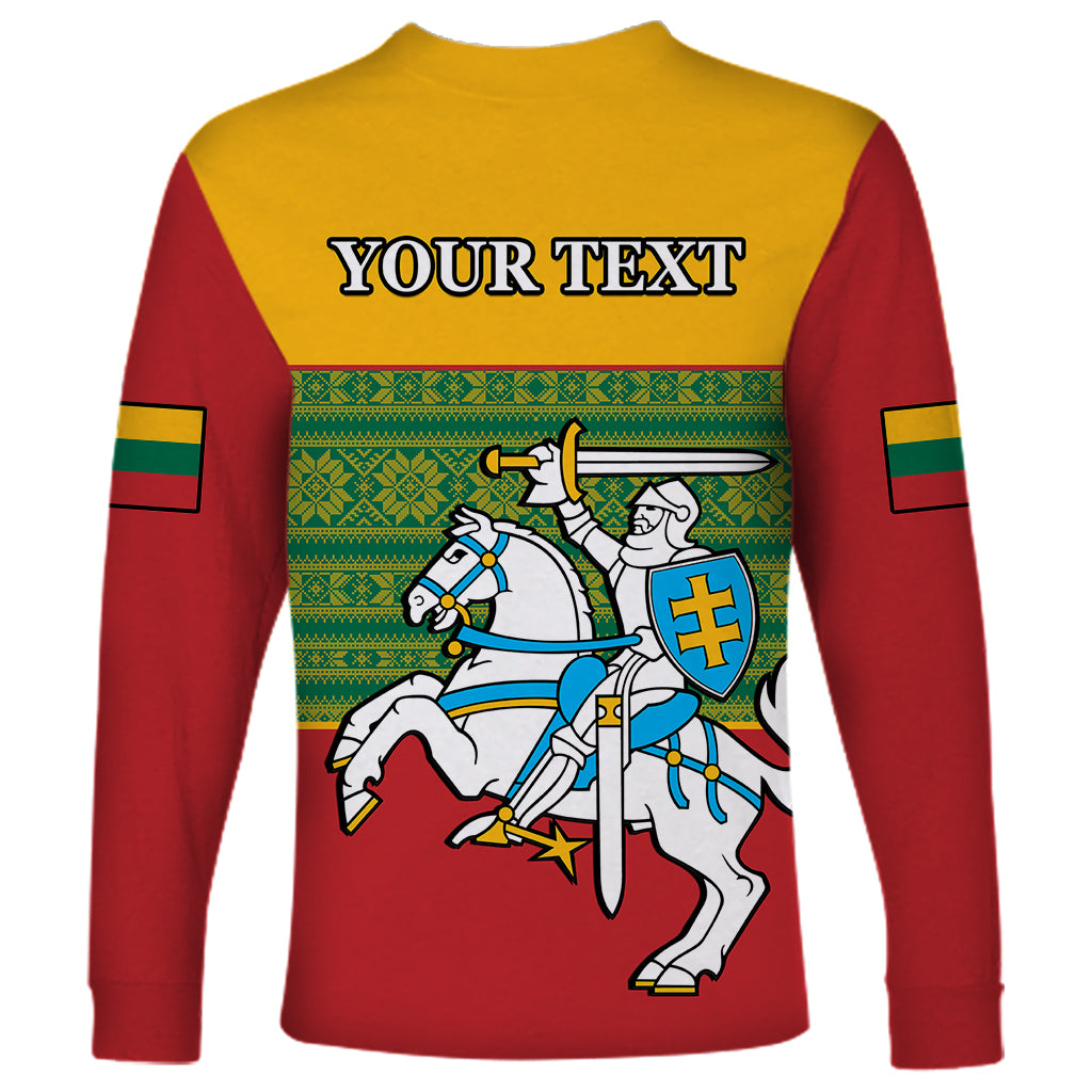 Personalised Lithuania Long Sleeve Shirt Lithuanian Coat Of Arms Mix Folk Pattern - Wonder Print Shop