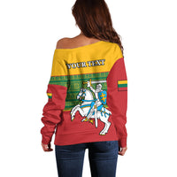 Personalised Lithuania Off Shoulder Sweater Lithuanian Coat Of Arms Mix Folk Pattern - Wonder Print Shop