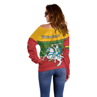 Personalised Lithuania Off Shoulder Sweater Lithuanian Coat Of Arms Mix Folk Pattern - Wonder Print Shop