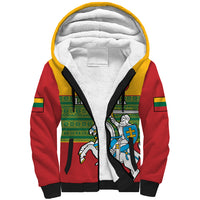 Personalised Lithuania Sherpa Hoodie Lithuanian Coat Of Arms Mix Folk Pattern - Wonder Print Shop