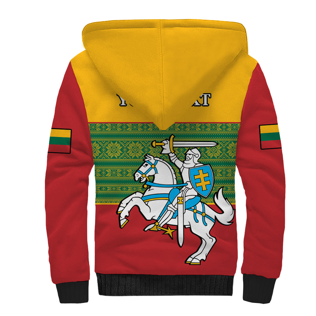 Personalised Lithuania Sherpa Hoodie Lithuanian Coat Of Arms Mix Folk Pattern - Wonder Print Shop