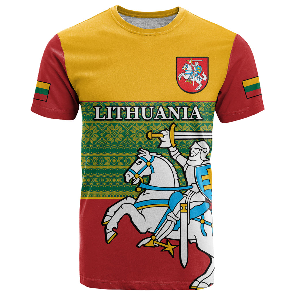 Personalised Lithuania T Shirt Lithuanian Coat Of Arms Mix Folk Pattern - Wonder Print Shop