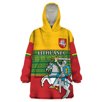 Personalised Lithuania Wearable Blanket Hoodie Lithuanian Coat Of Arms Mix Folk Pattern - Wonder Print Shop