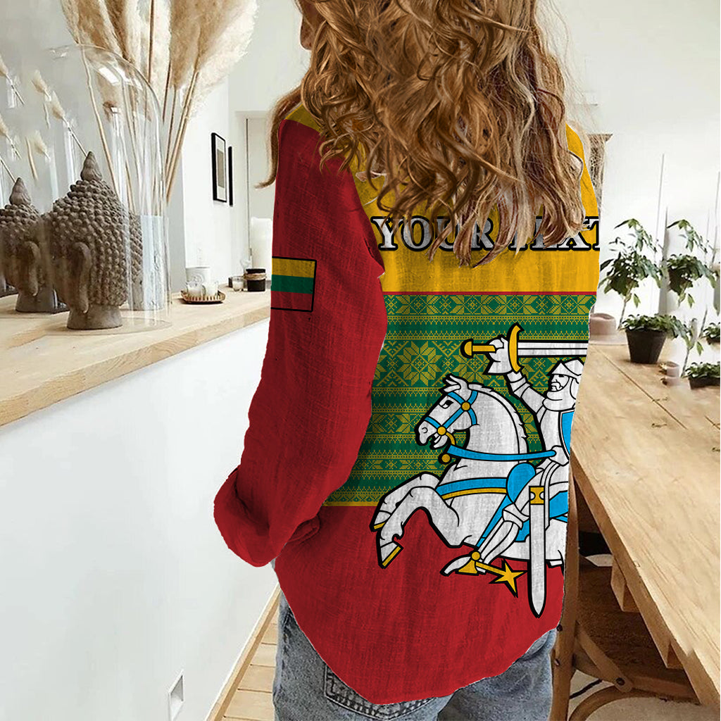 Personalised Lithuania Women Casual Shirt Lithuanian Coat Of Arms Mix Folk Pattern - Wonder Print Shop