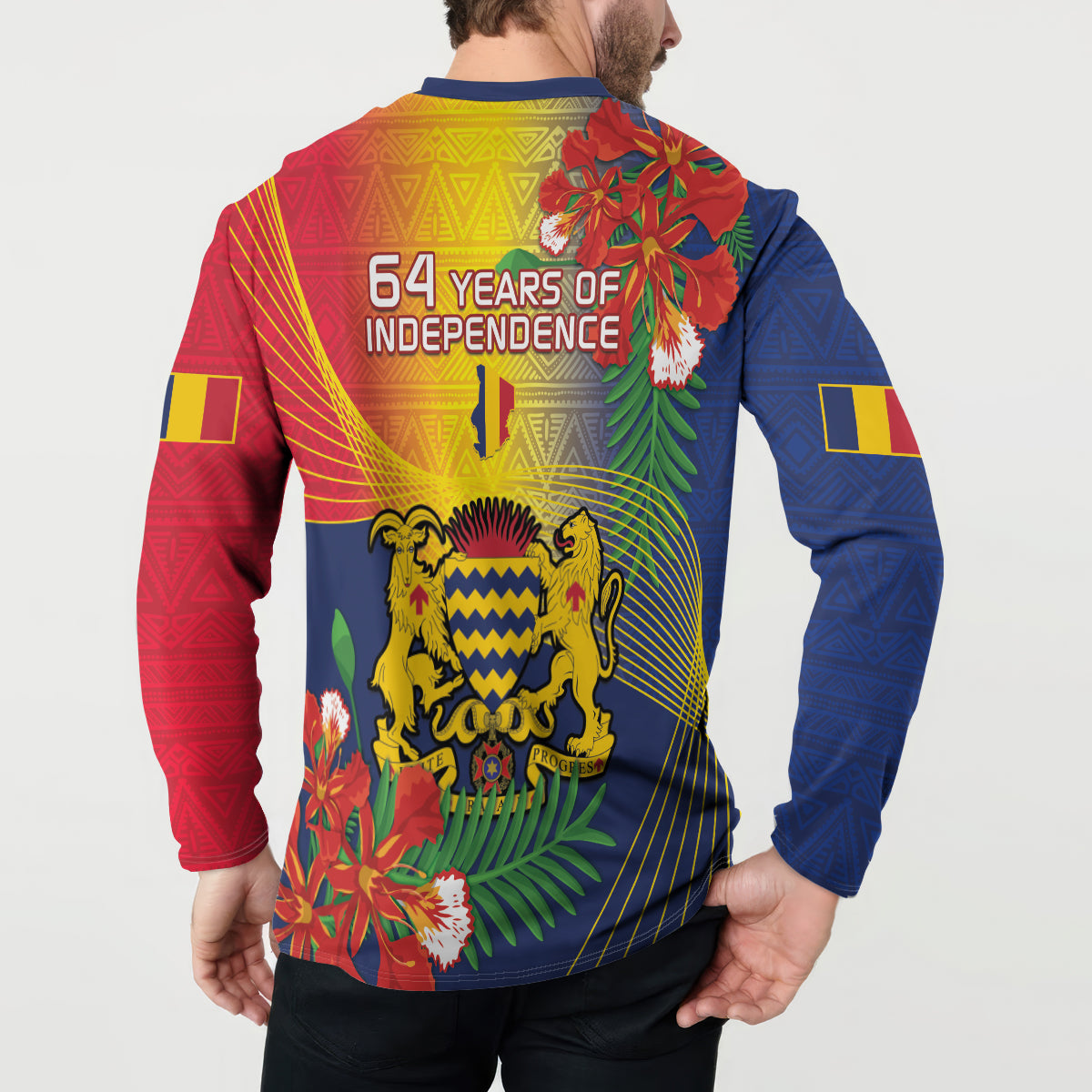 Chad Independence Day Button Sweatshirt Happy 64 Years Of Independence - Wonder Print Shop