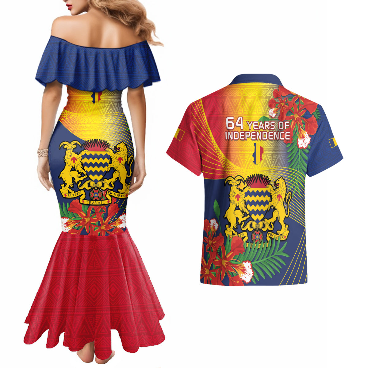 Chad Independence Day Couples Matching Mermaid Dress and Hawaiian Shirt Happy 64 Years Of Independence - Wonder Print Shop
