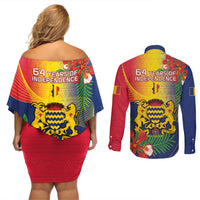 Chad Independence Day Couples Matching Off Shoulder Short Dress and Long Sleeve Button Shirt Happy 64 Years Of Independence - Wonder Print Shop