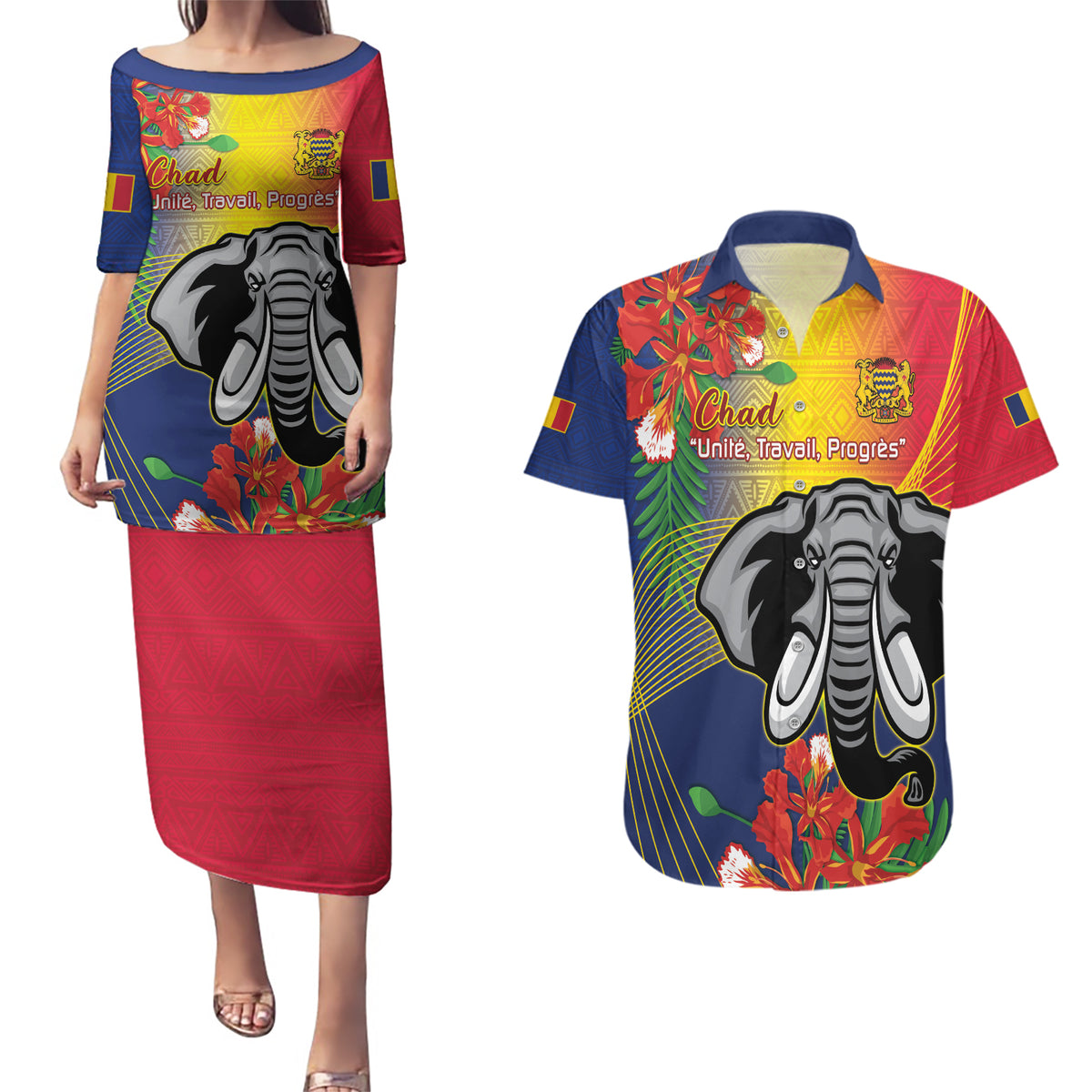 Chad Independence Day Couples Matching Puletasi and Hawaiian Shirt Happy 64 Years Of Independence - Wonder Print Shop
