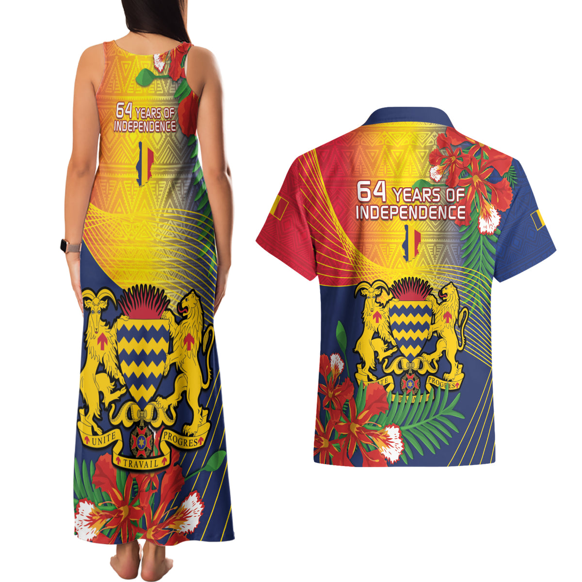 Chad Independence Day Couples Matching Tank Maxi Dress and Hawaiian Shirt Happy 64 Years Of Independence - Wonder Print Shop