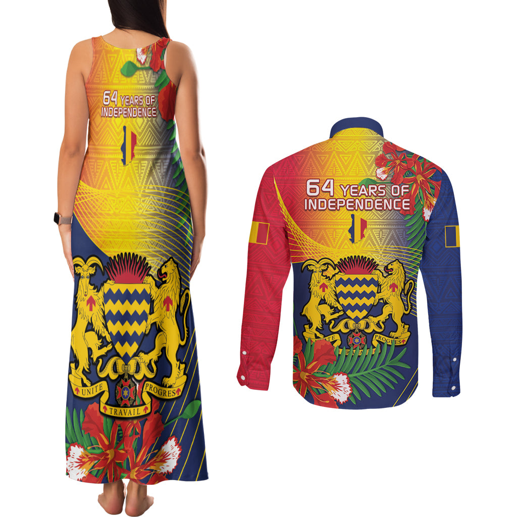 Chad Independence Day Couples Matching Tank Maxi Dress and Long Sleeve Button Shirt Happy 64 Years Of Independence - Wonder Print Shop