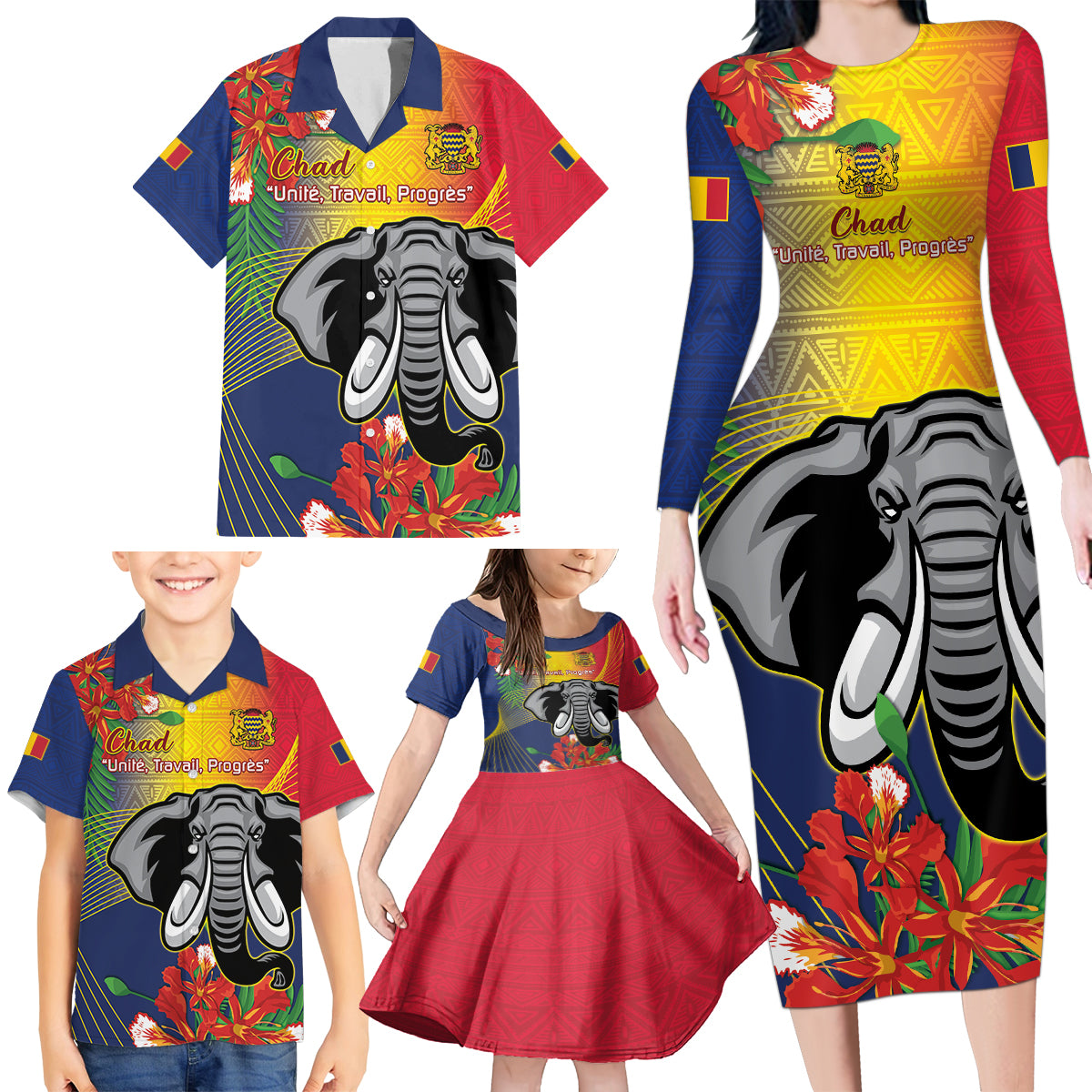 Chad Independence Day Family Matching Long Sleeve Bodycon Dress and Hawaiian Shirt Happy 64 Years Of Independence - Wonder Print Shop