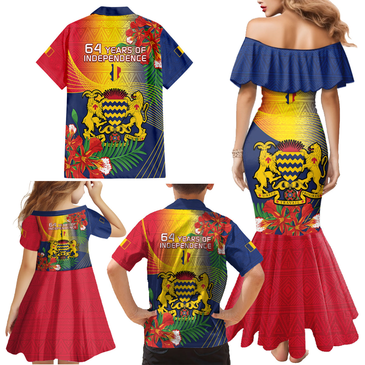 Chad Independence Day Family Matching Mermaid Dress and Hawaiian Shirt Happy 64 Years Of Independence - Wonder Print Shop