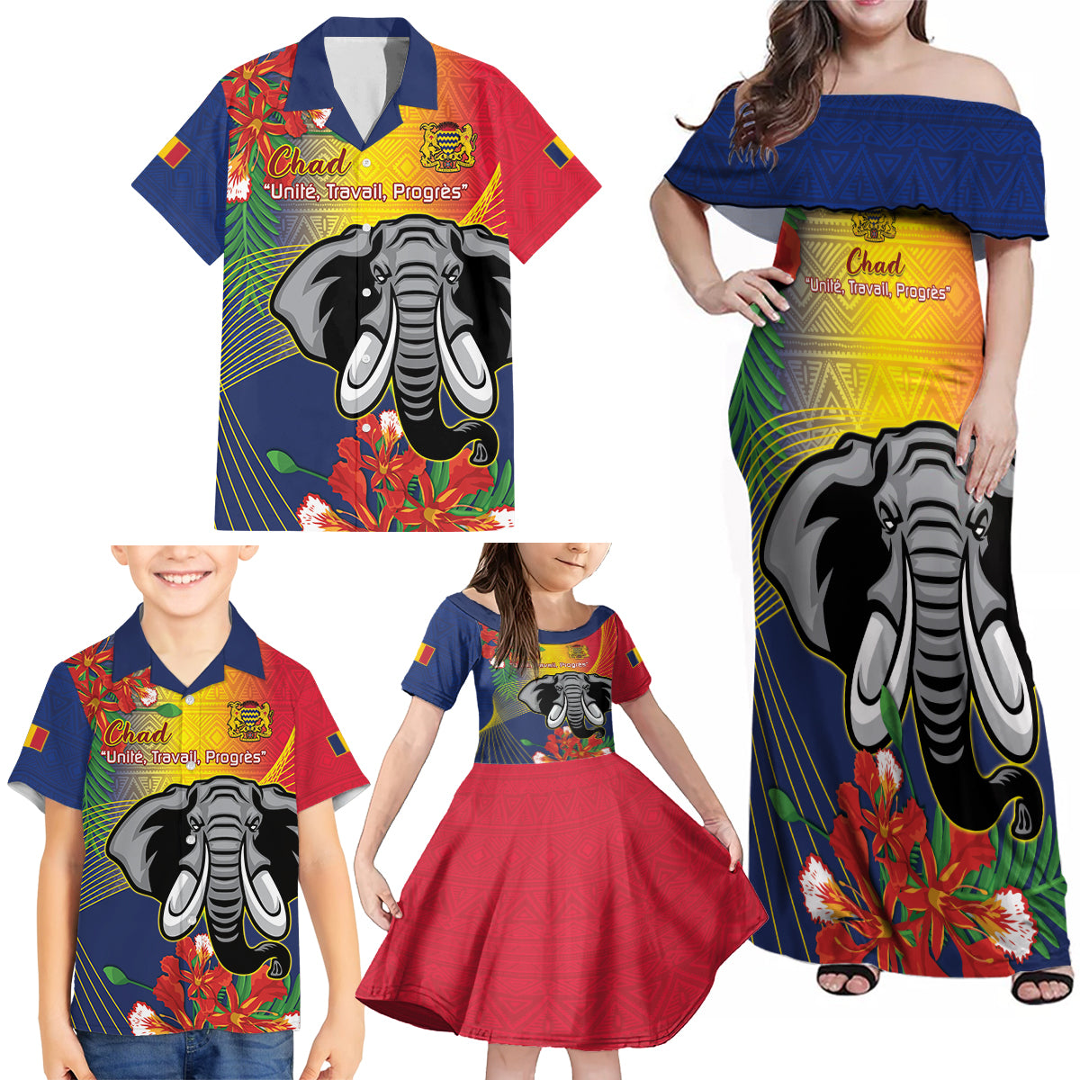 Chad Independence Day Family Matching Off Shoulder Maxi Dress and Hawaiian Shirt Happy 64 Years Of Independence - Wonder Print Shop