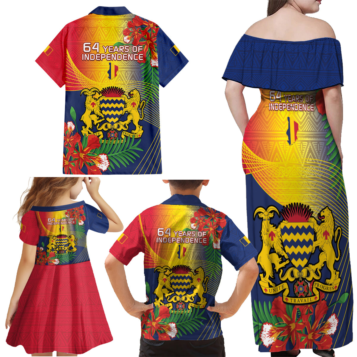 Chad Independence Day Family Matching Off Shoulder Maxi Dress and Hawaiian Shirt Happy 64 Years Of Independence - Wonder Print Shop