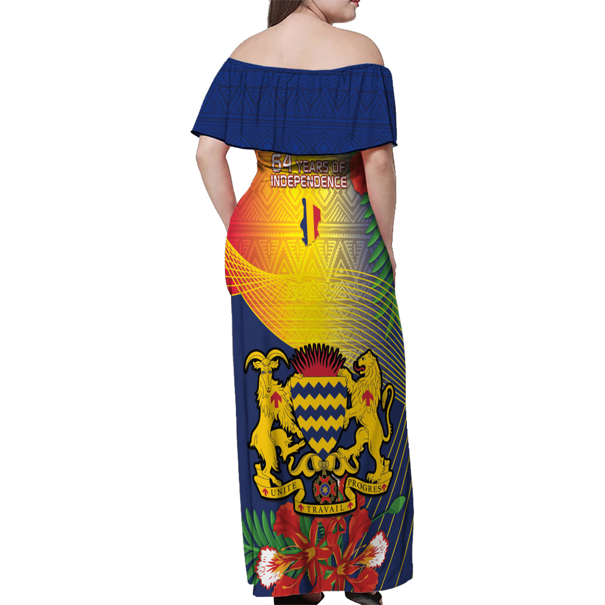 Chad Independence Day Family Matching Off Shoulder Maxi Dress and Hawaiian Shirt Happy 64 Years Of Independence - Wonder Print Shop