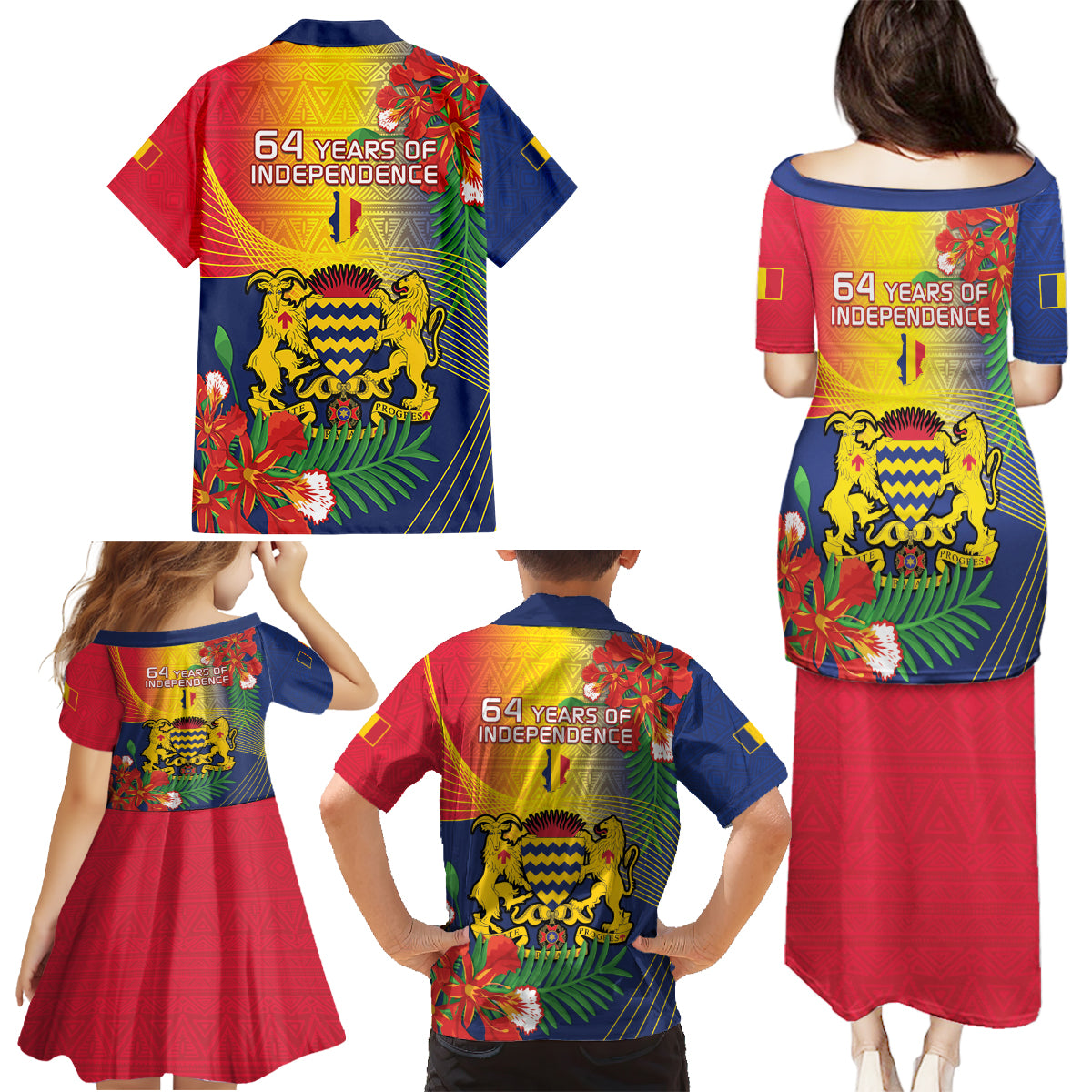 Chad Independence Day Family Matching Puletasi and Hawaiian Shirt Happy 64 Years Of Independence - Wonder Print Shop