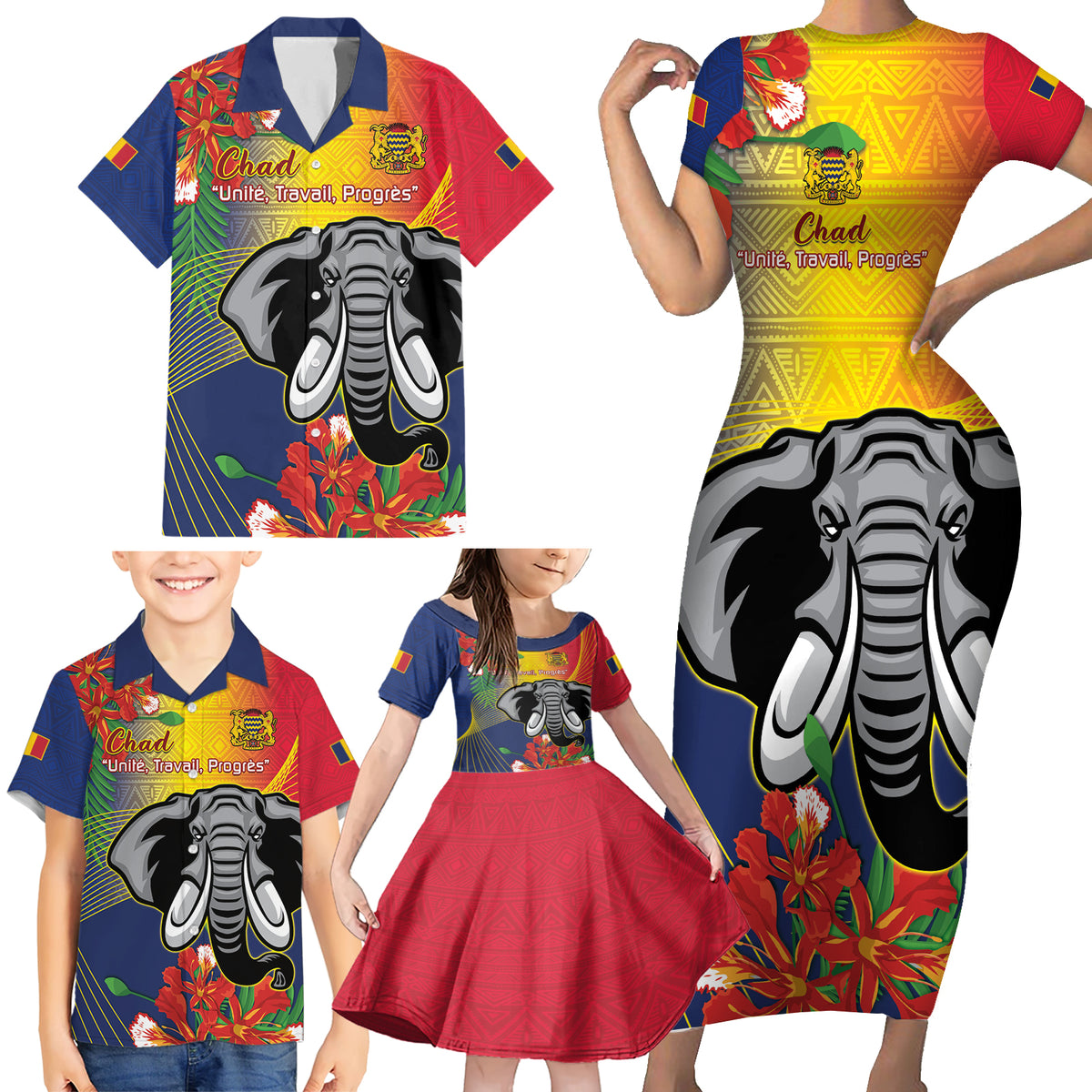 Chad Independence Day Family Matching Short Sleeve Bodycon Dress and Hawaiian Shirt Happy 64 Years Of Independence - Wonder Print Shop