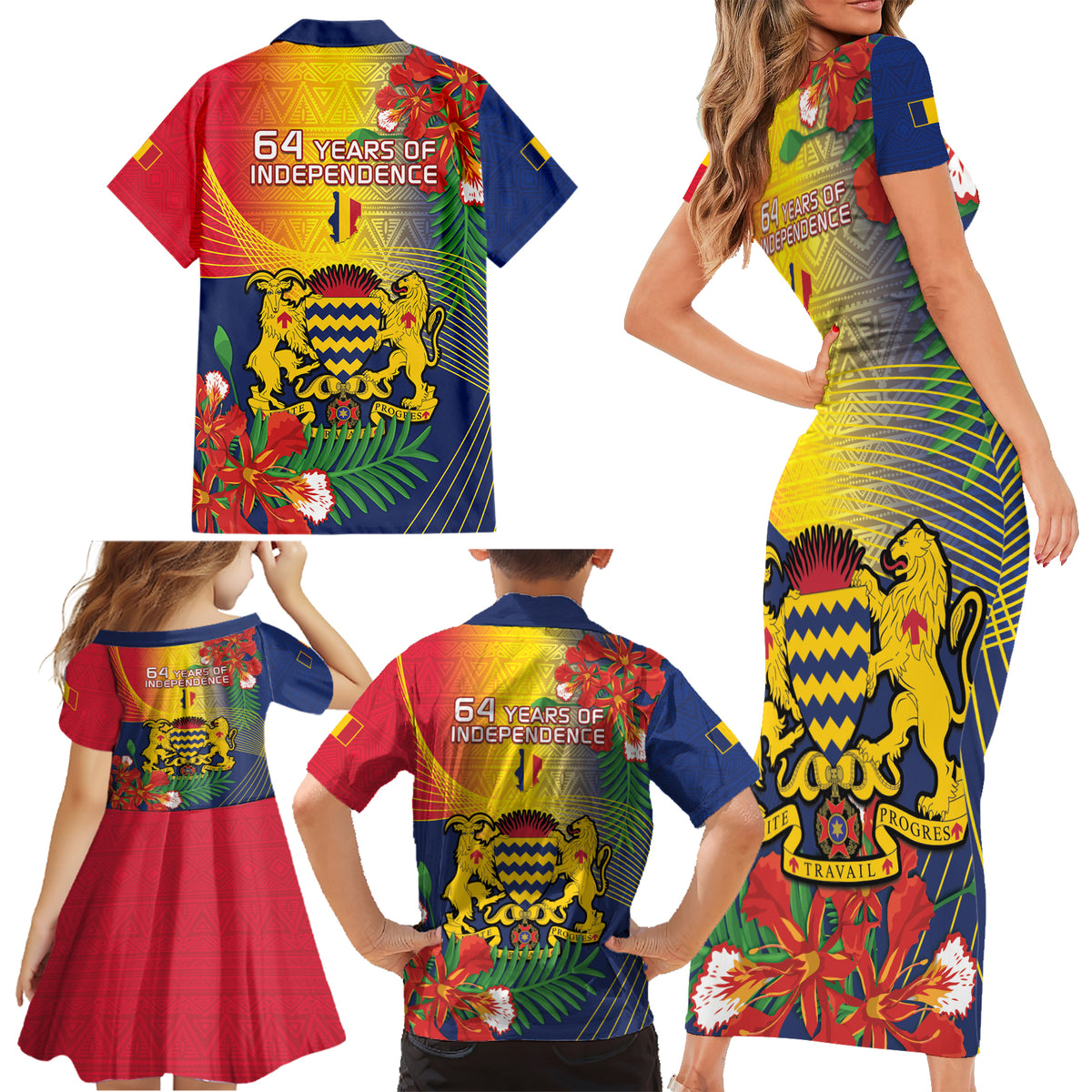 Chad Independence Day Family Matching Short Sleeve Bodycon Dress and Hawaiian Shirt Happy 64 Years Of Independence - Wonder Print Shop